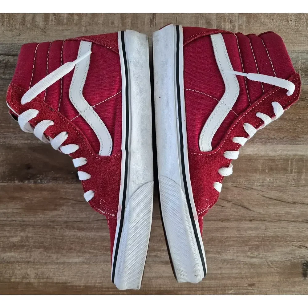 Vans Sk8- Hi Red/ True White Canvas Suede Skate Shoes Sneakers Size 7.5 Women's